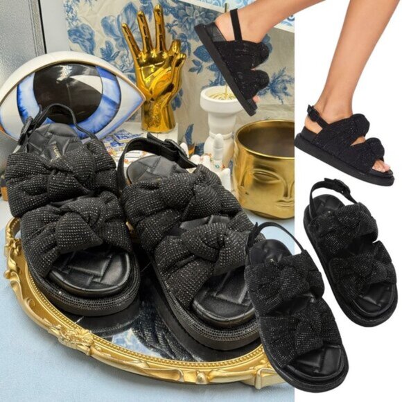 🆕 KURT GEIGER LONDON 🧿 NWOB Orson Knot Crystal Bejewelled Sandal, Black - Sz 7 - Picture 1 of 14